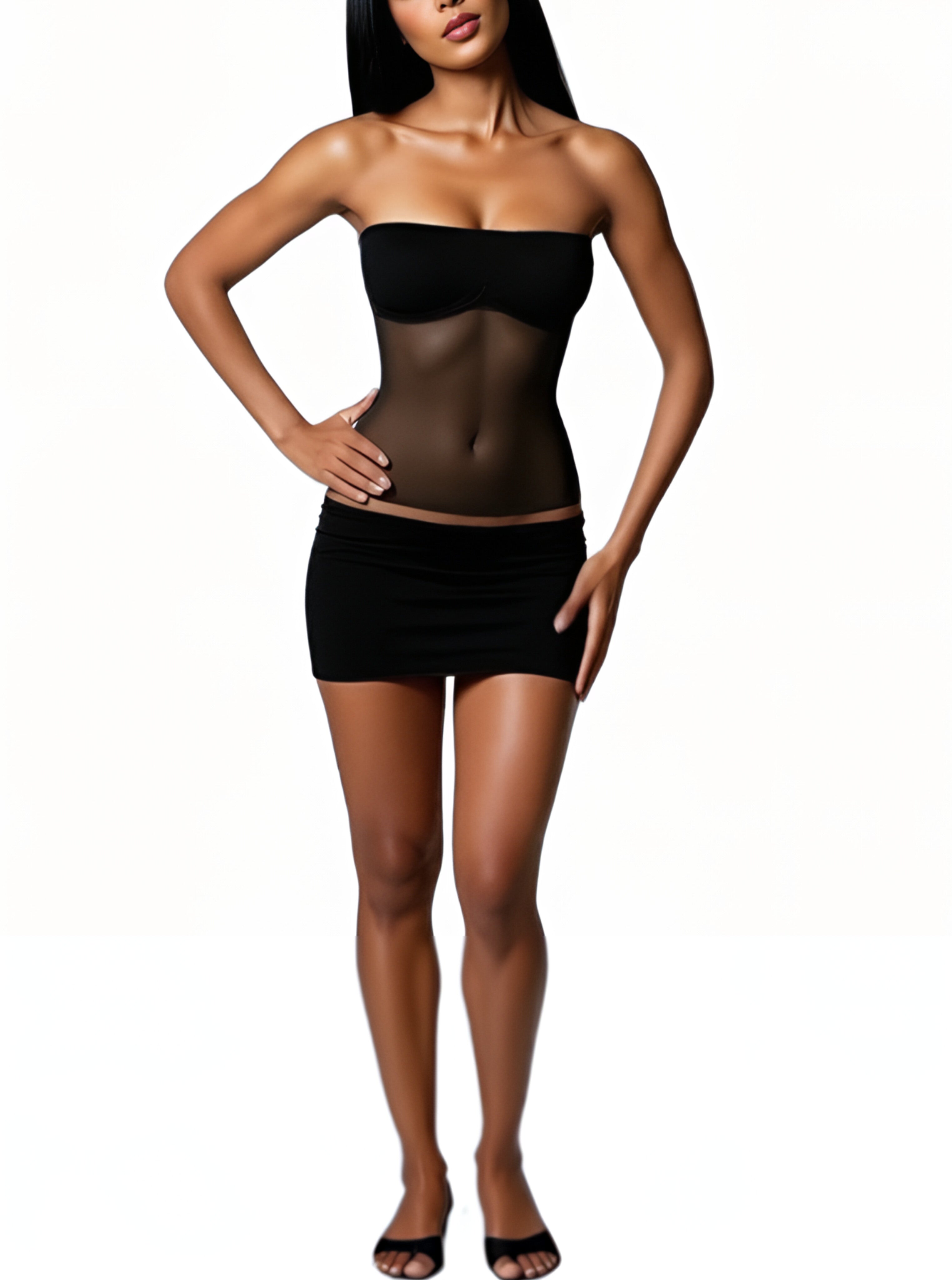 Selene Sheer Belly Strapless Top