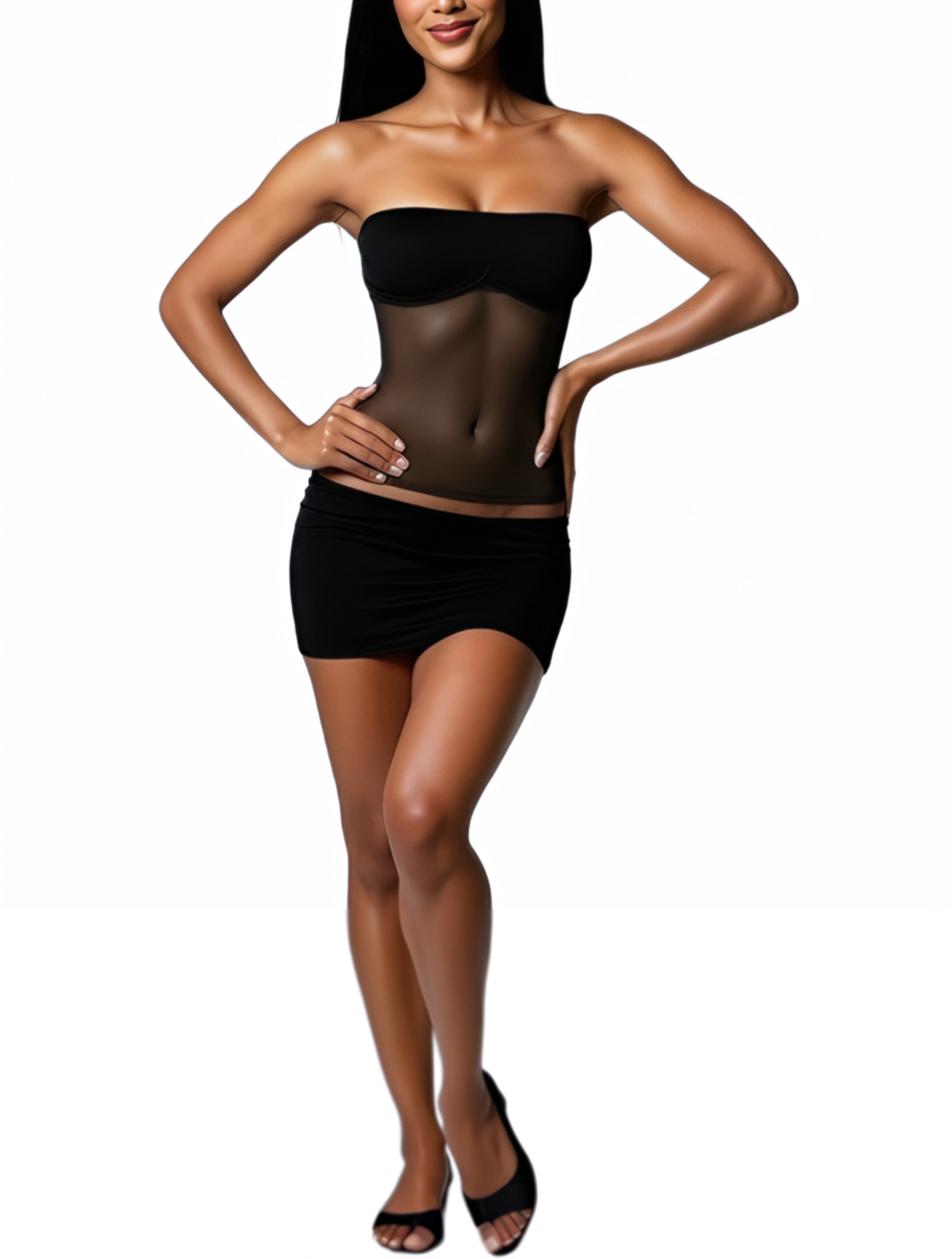 Selene Sheer Belly Strapless Top