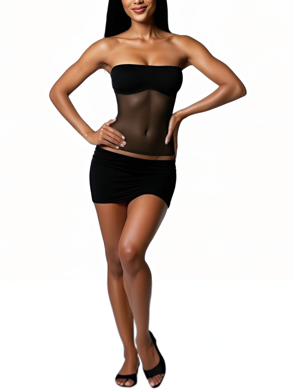 Selene Sheer Belly Strapless Top