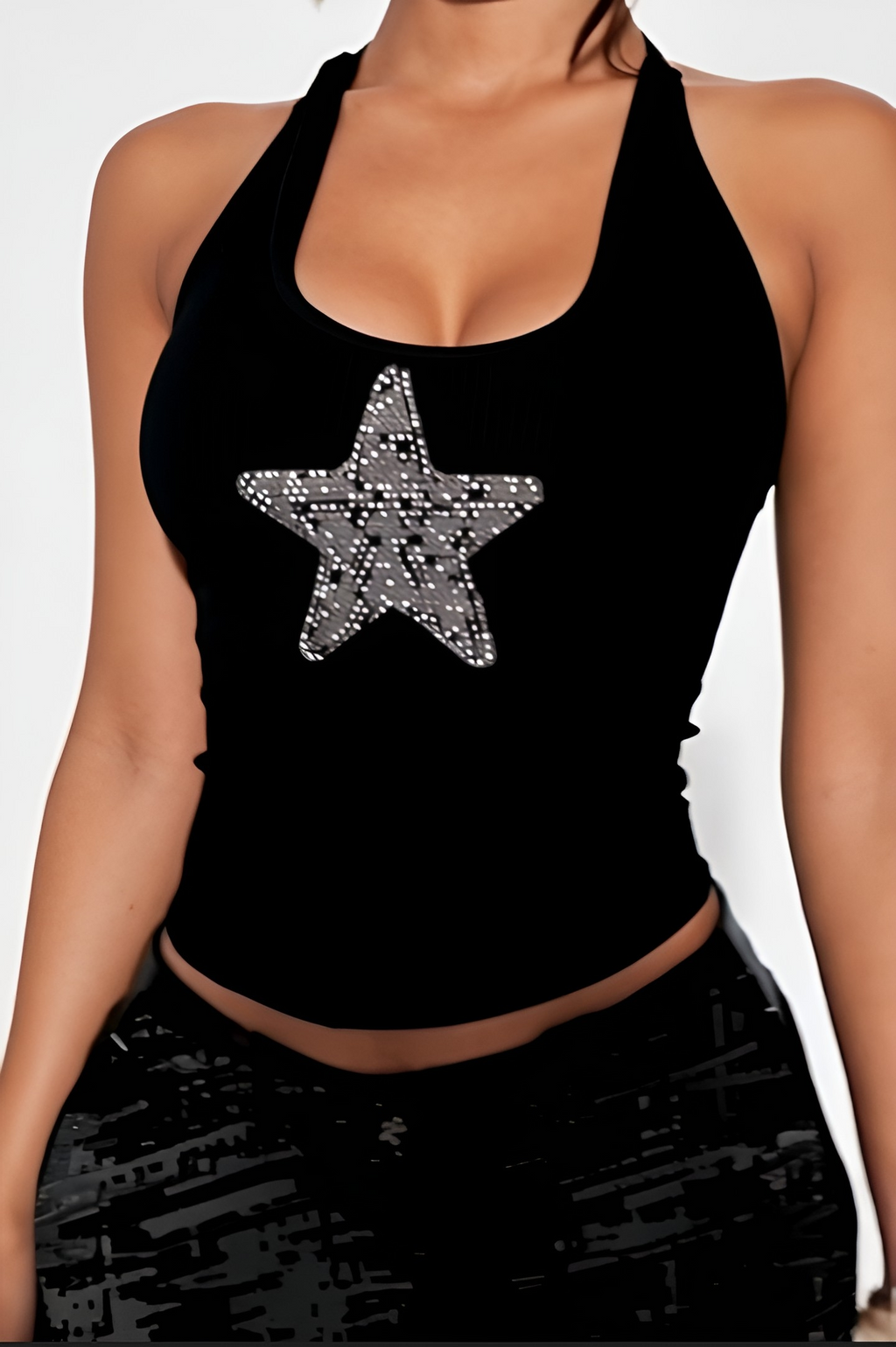 Platinum Star Halter Top (Silver Pixel Print)